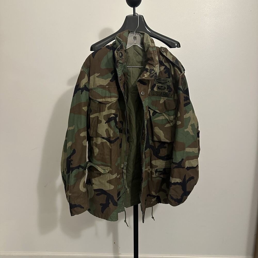 Vintage US Army 70s VTG Woodland Camo Camouflage Field Jacket Size Medium